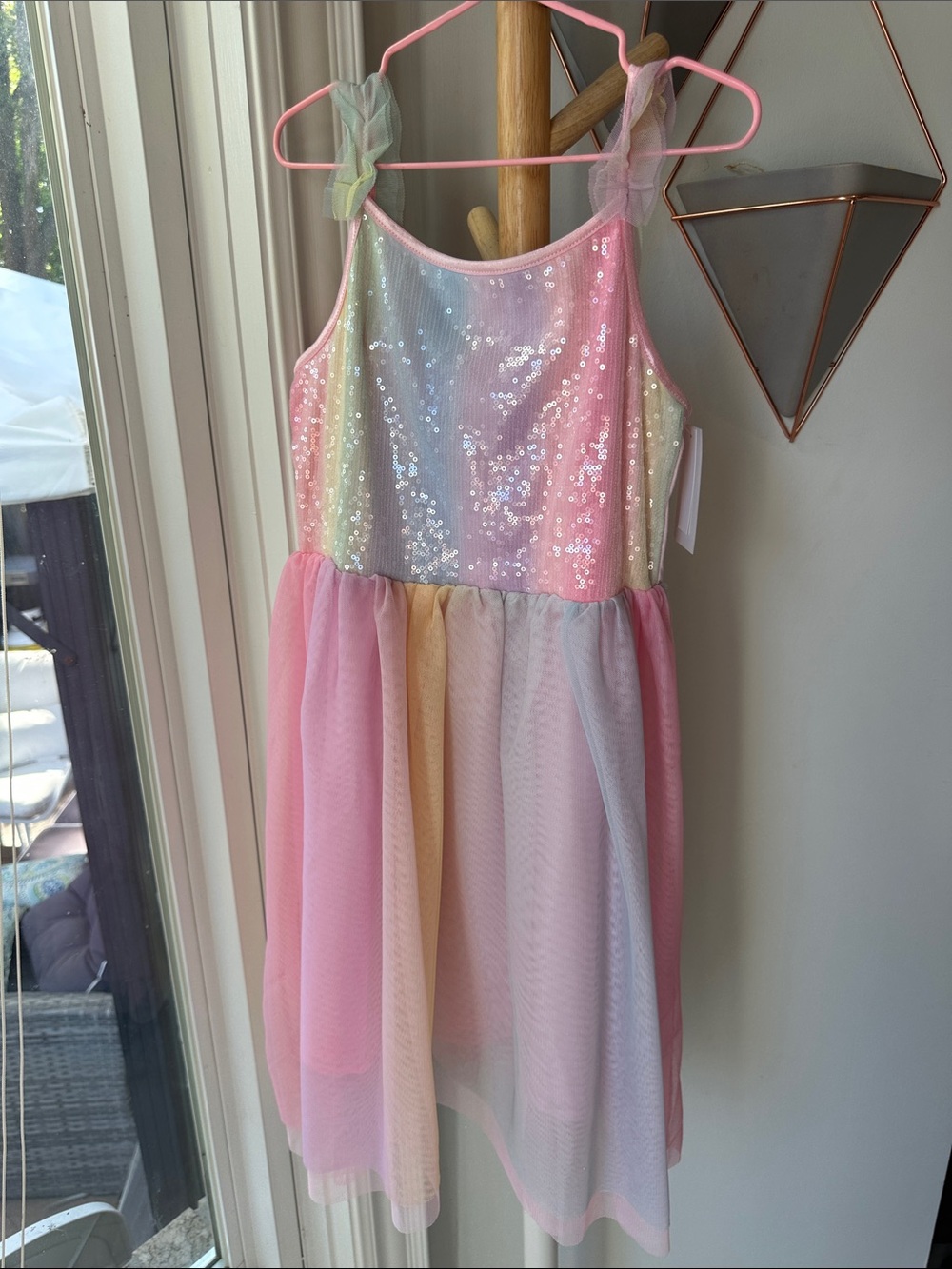 H&M Girls Rainbow Sequin Tulle Tutu Birthday Dress Pink Purple Blue Size 6-7